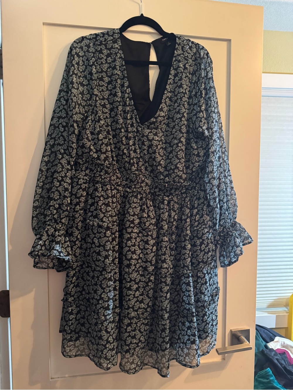 torrid Black Floral Long Sleeve V-Neck Dress
